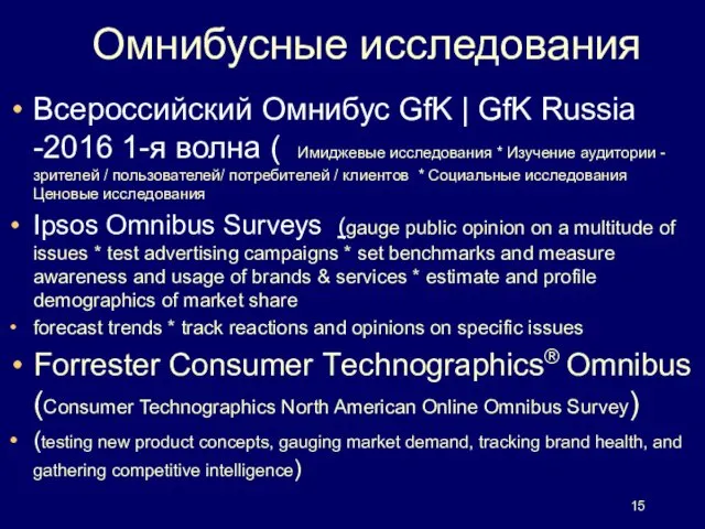 Омнибусные исследования Всероссийский Омнибус GfK | GfK Russia -2016 1-я