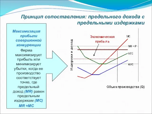 Максимизация прибыли совершенной конкуренции Фирма максимизирует прибыль или минимизирует убытки,