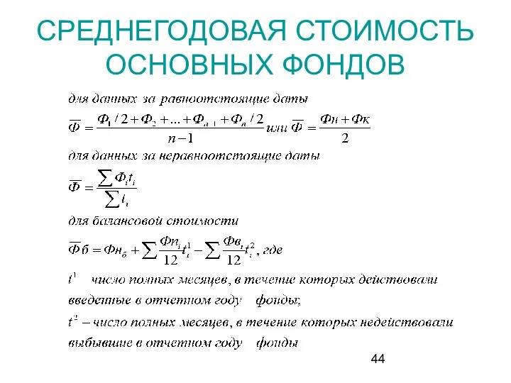 СРЕДНЕГОДОВАЯ СТОИМОСТЬ ОСНОВНЫХ ФОНДОВ