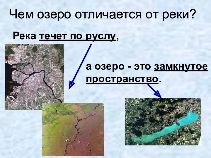 Чем озеро отличается от реки? Чем озеро отличается от реки? Река течет по