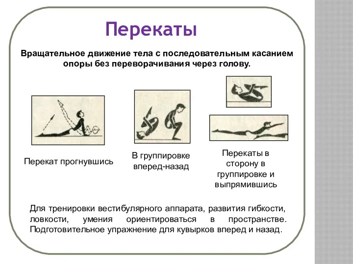 Перекаты Вращательное движение тела с последовательным касанием опоры без переворачивания