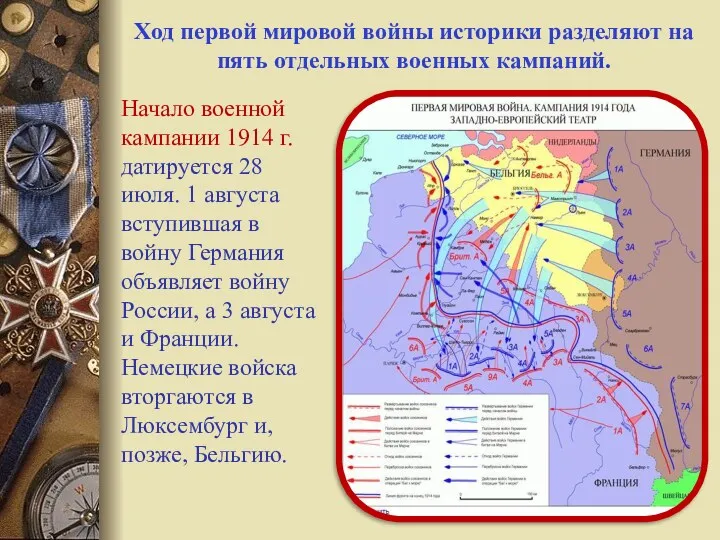 Ход первой мировой войны историки разделяют на пять отдельных военных