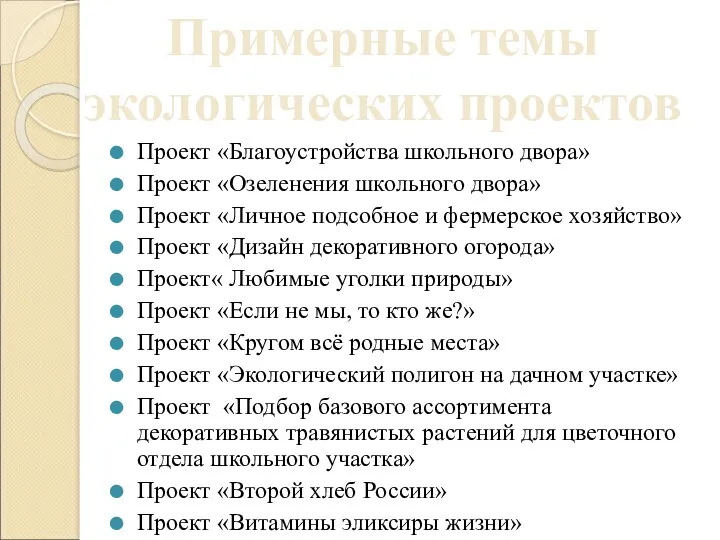 Проект «Благоустройства школьного двора» Проект «Озеленения школьного двора» Проект «Личное