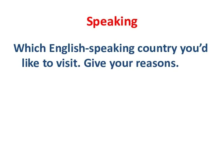 Speaking Which English-speaking country you’d like to visit. Give your reasons.