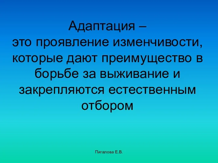 Пигалова Е.В. Адаптация – это проявление изменчивости, которые дают преимущество