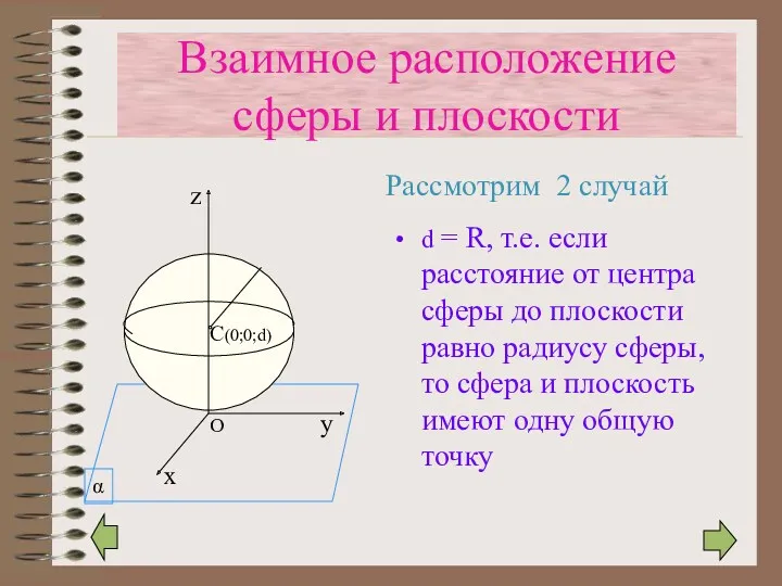 d = R, т.е. если расстояние от центра сферы до