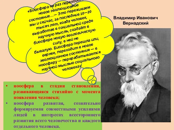 ноосфера в стадии становления, развивающаяся стихийно с момента появления человека;