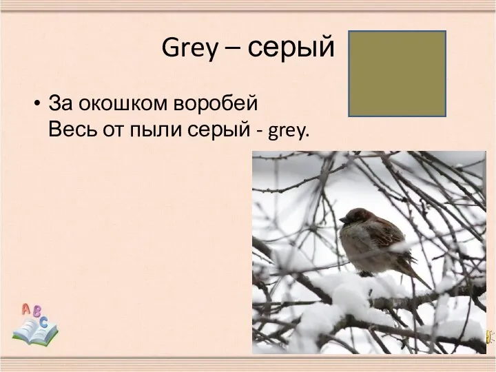 Grey – серый За окошком воробей Весь от пыли серый - grey.