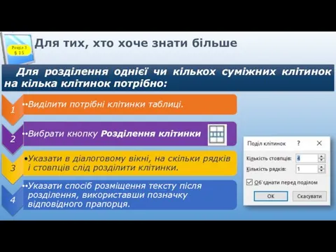 Для тих, хто хоче знати більше Для розділення однієї чи