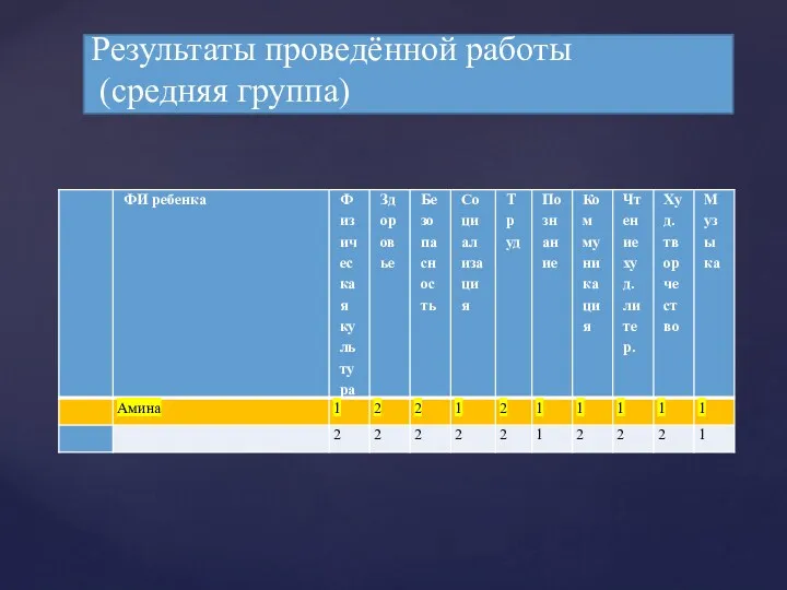 Результаты проведённой работы (средняя группа)