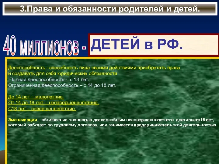 3.Права и обязанности родителей и детей. 40 миллионов - ДЕТЕЙ