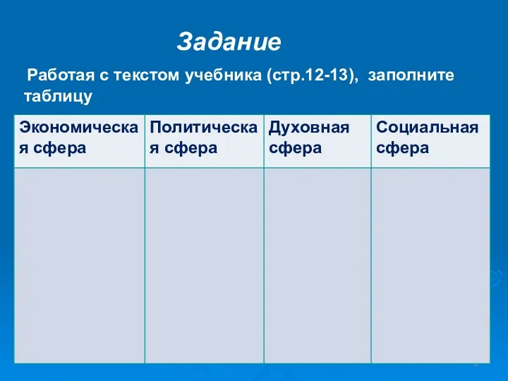 Задание Работая с текстом учебника (стр.12-13), заполните таблицу