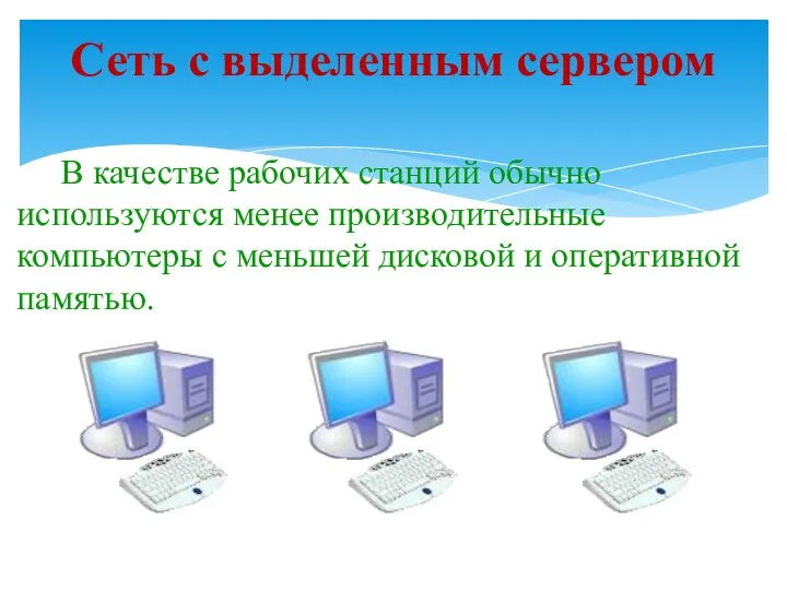 Сеть с выделенным сервером В качестве рабочих станций обычно используются