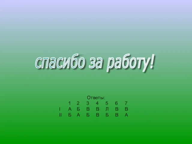 спасибо за работу! Ответы: 1 2 3 4 5 6