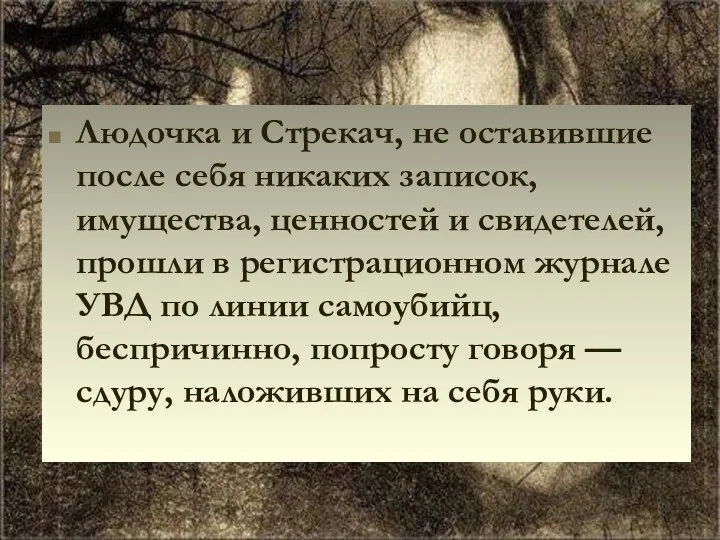 Людочка и Стрекач, не оставившие после себя никаких записок, имущества,