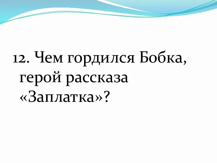 12. Чем гордился Бобка, герой рассказа «Заплатка»?