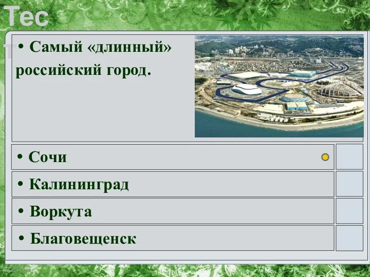 Самый «длинный» российский город. Сочи Калининград Воркута Благовещенск