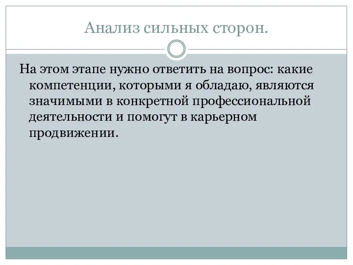 Анализ сильных сторон. На этом этапе нужно ответить на вопрос: