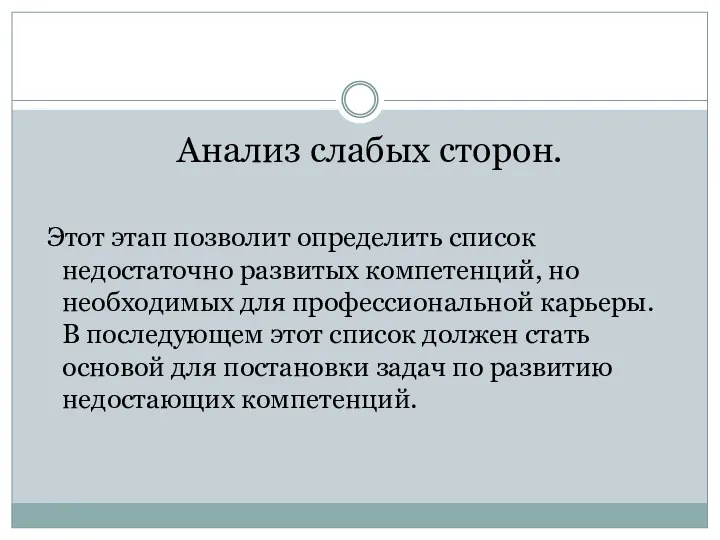 Анализ слабых сторон. Этот этап позволит определить список недостаточно развитых