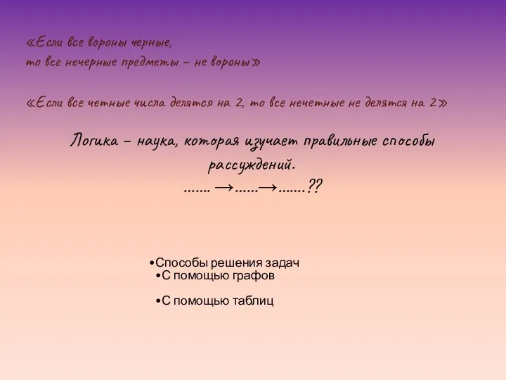 «Если все вороны черные, то все нечерные предметы – не