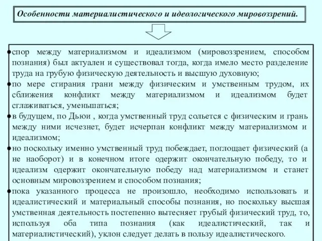 Особенности материалистического и идеологического мировоззрений. спор между материализмом и идеализмом (мировоззрением, способом познания)