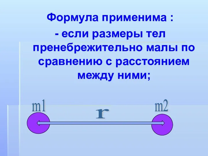 Формула применима : - если размеры тел пренебрежительно малы по