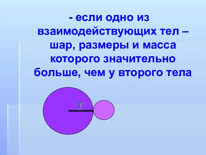 - если одно из взаимодействующих тел – шар, размеры и