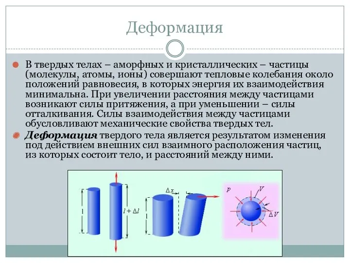 Деформация В твердых телах – аморфных и кристаллических – частицы