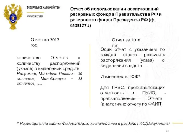 Отчет об использовании ассигнований резервных фондов Правительства РФ и резервного фонда Президента РФ