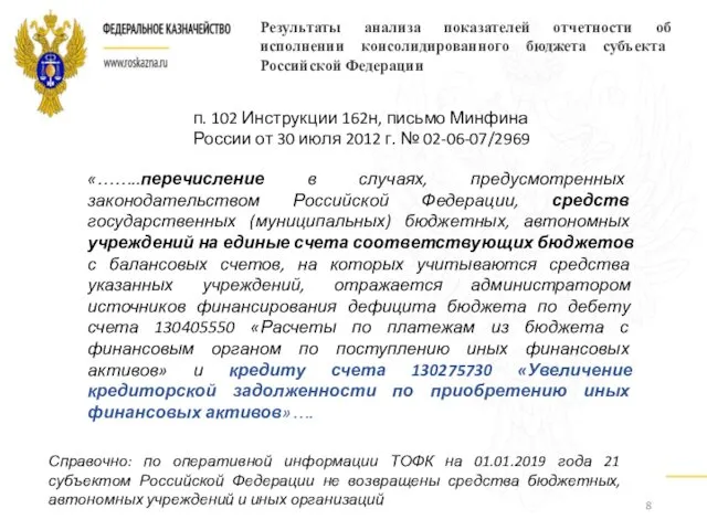 Результаты анализа показателей отчетности об исполнении консолидированного бюджета субъекта Российской Федерации п. 102
