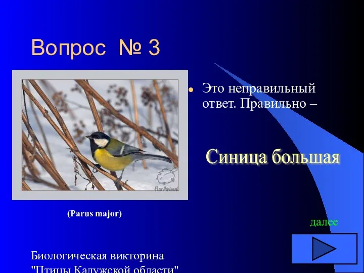 Биологическая викторина "Птицы Калужской области" Вопрос № 3 Это неправильный