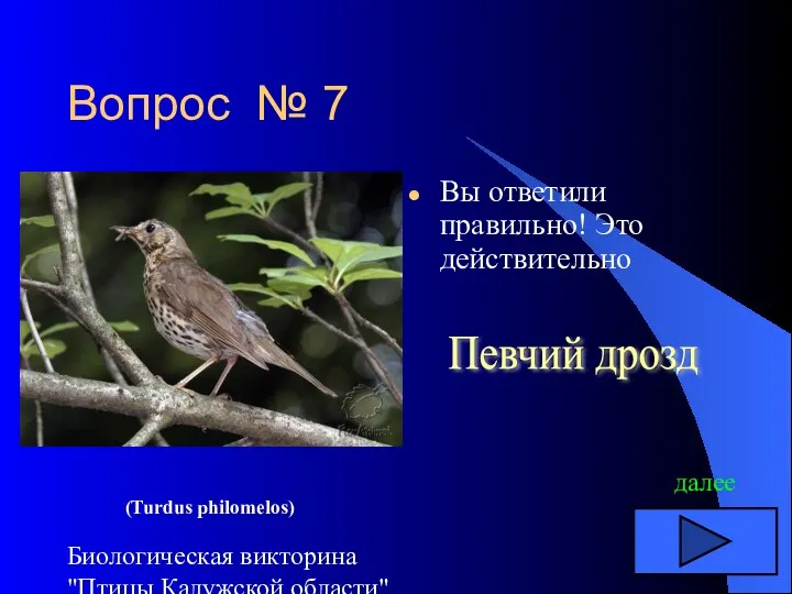 Биологическая викторина "Птицы Калужской области" Вопрос № 7 Вы ответили