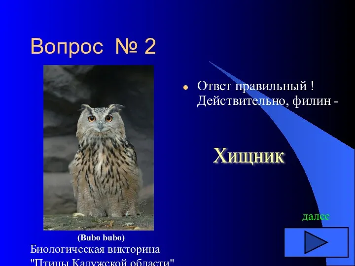 Биологическая викторина "Птицы Калужской области" Вопрос № 2 Ответ правильный