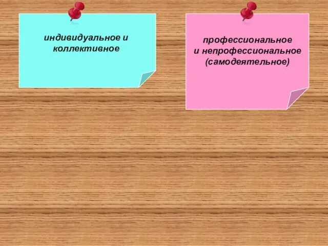 профессиональное и непрофессиональное (самодеятельное) индивидуальное и коллективное