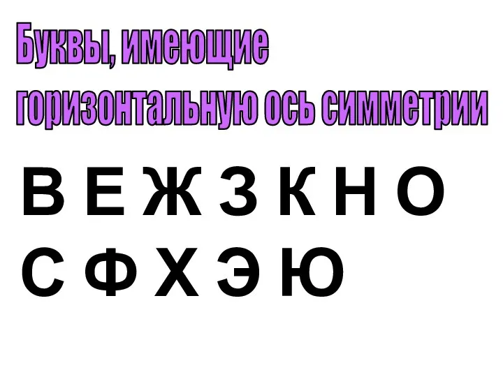 Буквы, имеющие горизонтальную ось симметрии В Е Ж З К