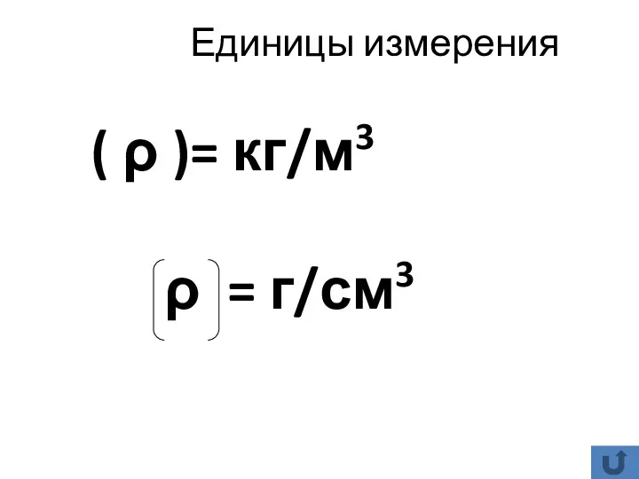 Единицы измерения ( ρ )= кг/м3 ρ = г/см3