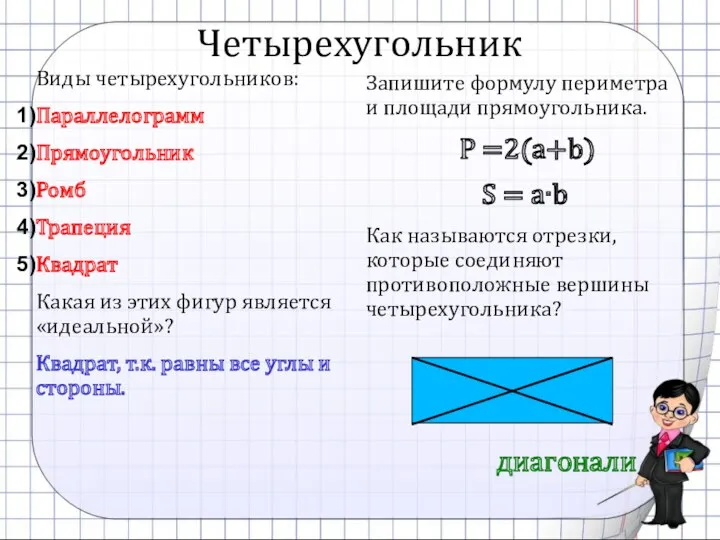 Четырехугольник Виды четырехугольников: Параллелограмм Прямоугольник Ромб Трапеция Квадрат Какая из