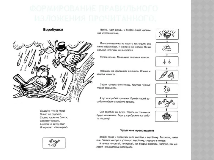 Формирование правильного изложения прочитанного.