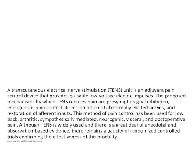 A transcutaneous electrical nerve stimulation (TENS) unit is an adjuvant