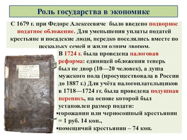 С 1679 г. при Федоре Алексеевиче было введено подворное податное