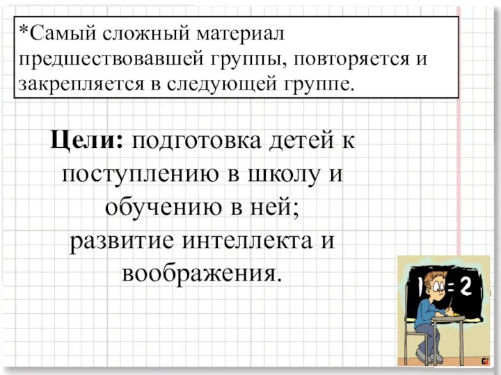 *Самый сложный материал предшествовавшей группы, повторяется и закрепляется в следующей