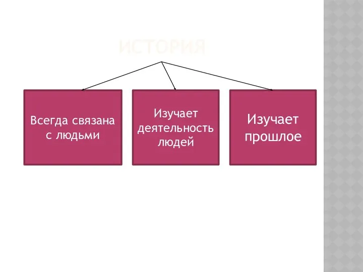 история Всегда связана с людьми Изучает деятельность людей Изучает прошлое