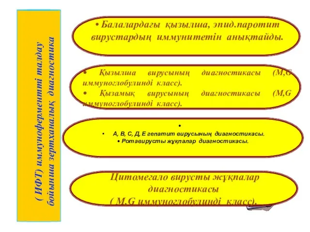 А, В, С, Д, Е гепатит вирусының диагностикасы. • Ротавирусты жұқпалар диагностикасы. Цитомегало