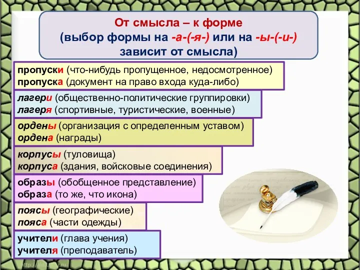 От смысла – к форме (выбор формы на -а-(-я-) или