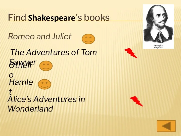 Find Shakespeare's books Romeo and Juliet Hamlet Othello The Adventures