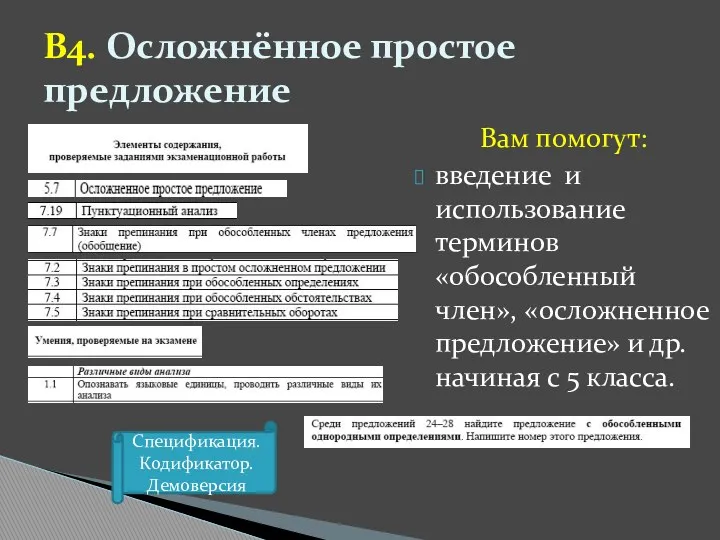 В4. Осложнённое простое предложение Вам помогут: введение и использование терминов