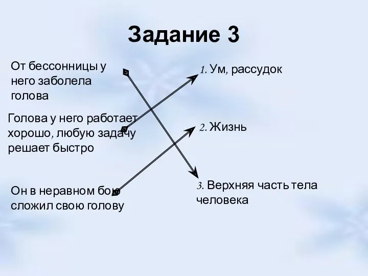 Задание 3 От бессонницы у него заболела голова Голова у