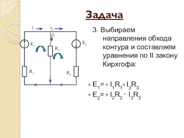 Задача I1 I2 I3 3. Выбираем направления обхода контура и