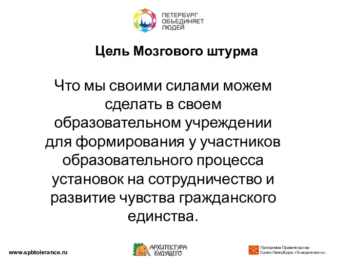 Цель Мозгового штурма Что мы своими силами можем сделать в своем образовательном учреждении