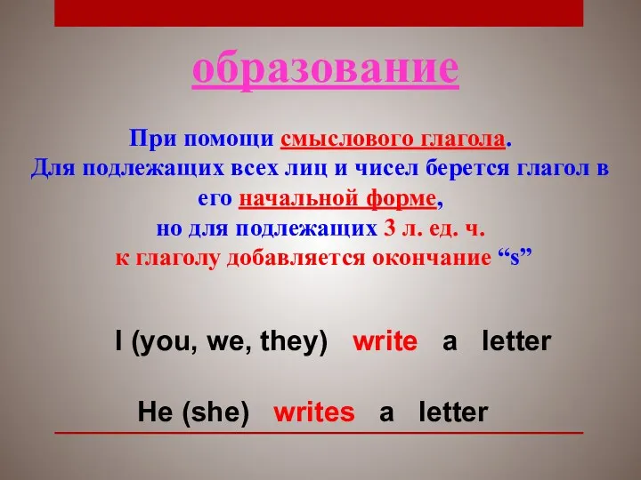 образование При помощи смыслового глагола. Для подлежащих всех лиц и